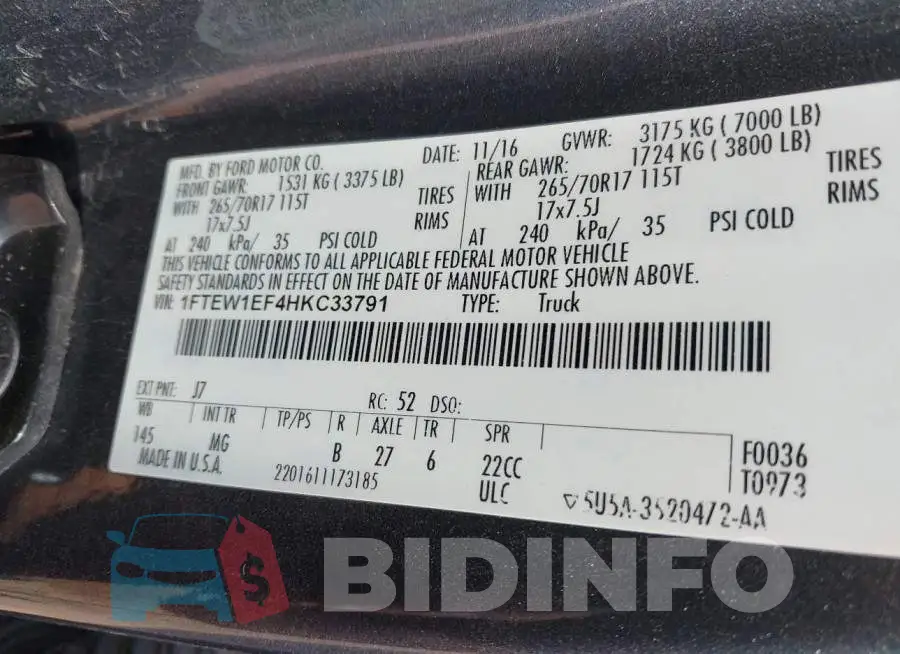 1FTEW1EF4HKC33791 Photo# 9
