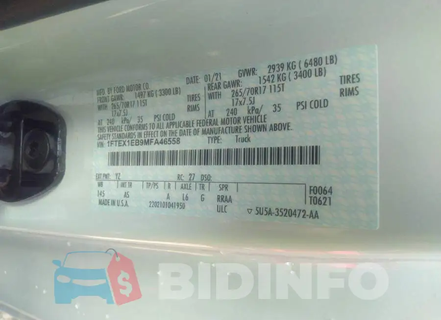 1FTEX1EB9MFA46558 Photo# 9