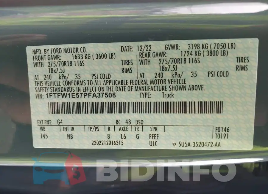 1FTFW1E57PFA37508 Photo# 9