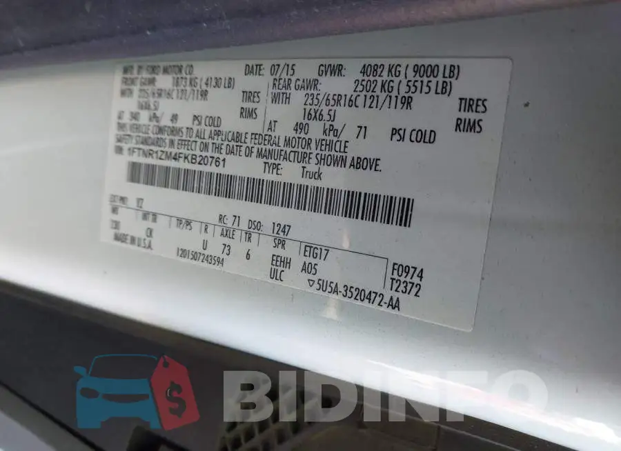 1FTNR1ZM4FKB20761 Photo# 9