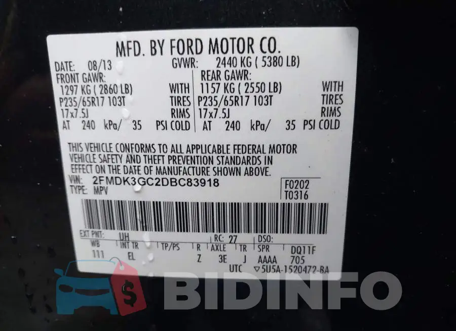 2FMDK3GC2DBC83918 Photo# 9