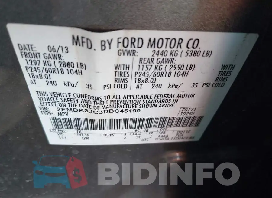 2FMDK3JC3DBC45199 Photo# 9