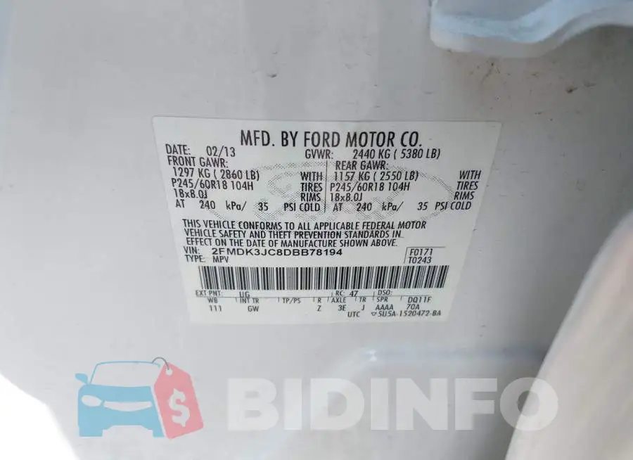 2FMDK3JC8DBB78194 Photo# 9
