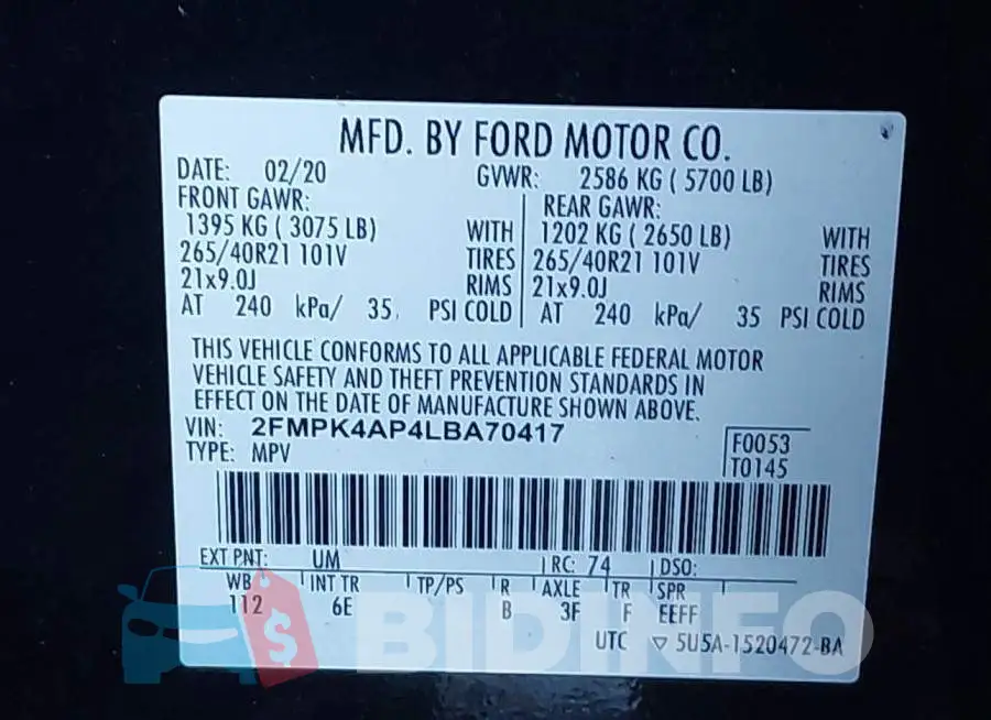 2FMPK4AP4LBA70417 Photo# 9