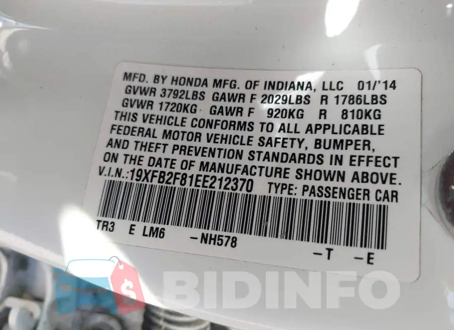 19XFB2F81EE212370 Photo# 9