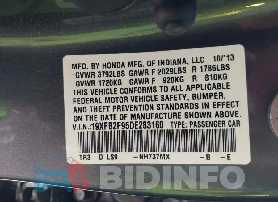 19XFB2F95DE283160 Photo# 9