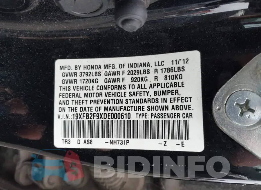 19XFB2F9XDE000610 Photo# 9