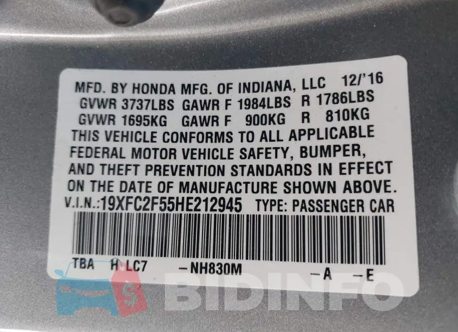 19XFC2F55HE212945 Photo# 9