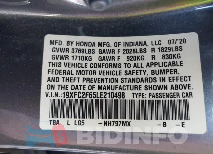 19XFC2F65LE210498 Photo# 9