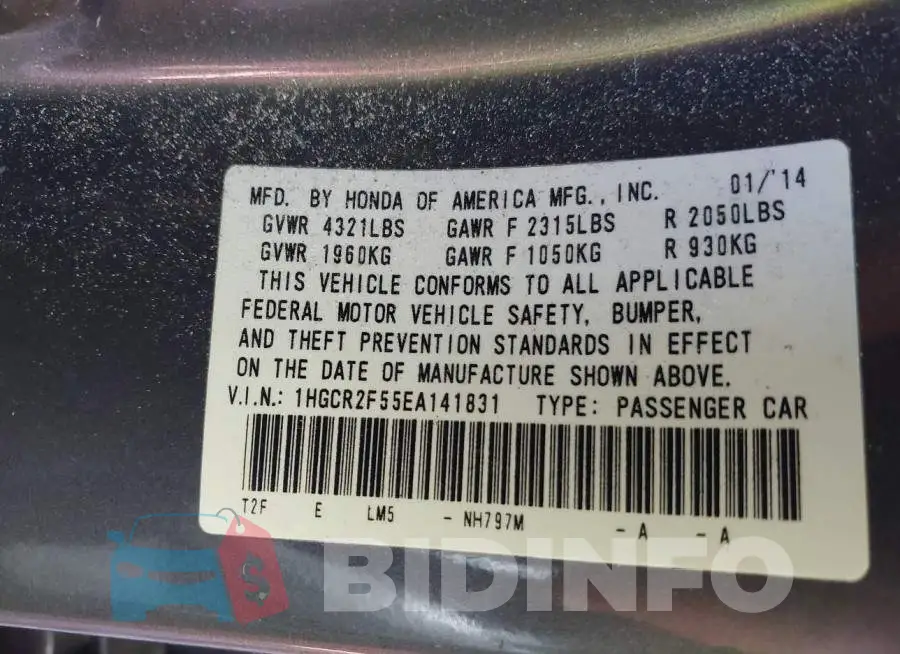 1HGCR2F55EA141831 Photo# 9