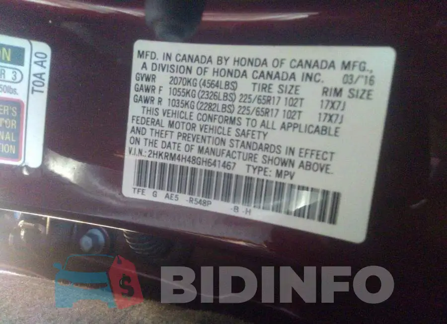 2HKRM4H48GH641467 Photo# 9