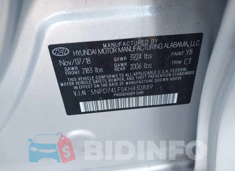 5NPD74LF5KH430889 Photo# 9