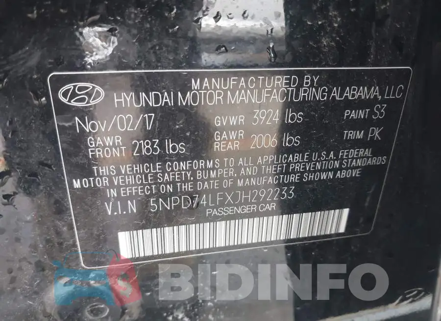 5NPD74LFXJH292233 Photo# 9