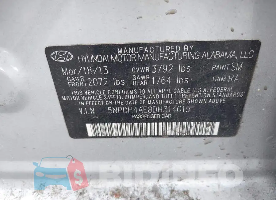 5NPDH4AE8DH314015 Photo# 9