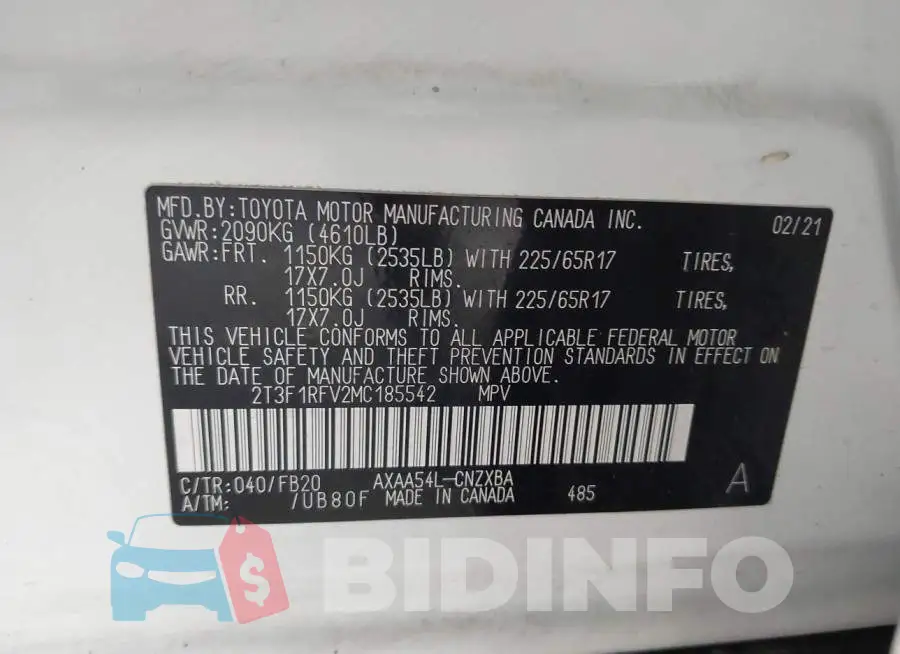 2T3F1RFV2MC185542 Photo# 9