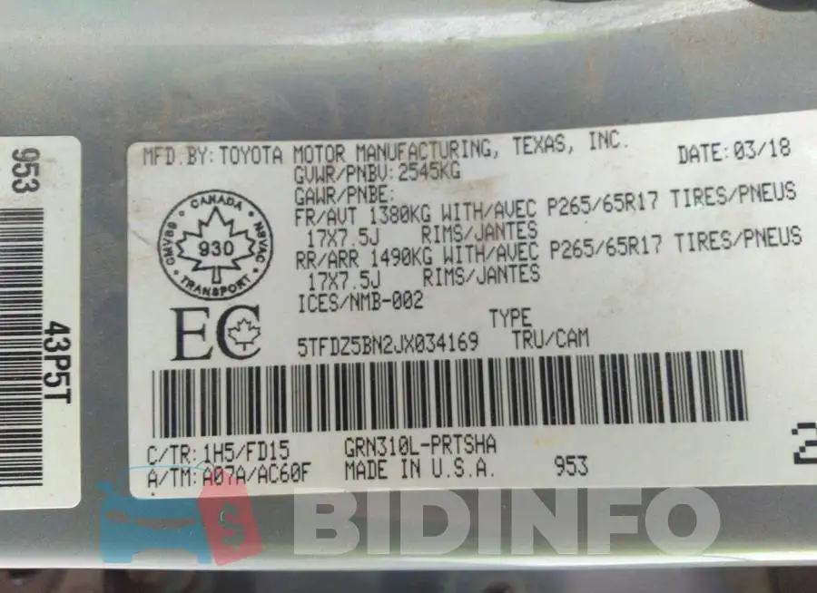 5TFDZ5BN2JX034169 Photo# 9