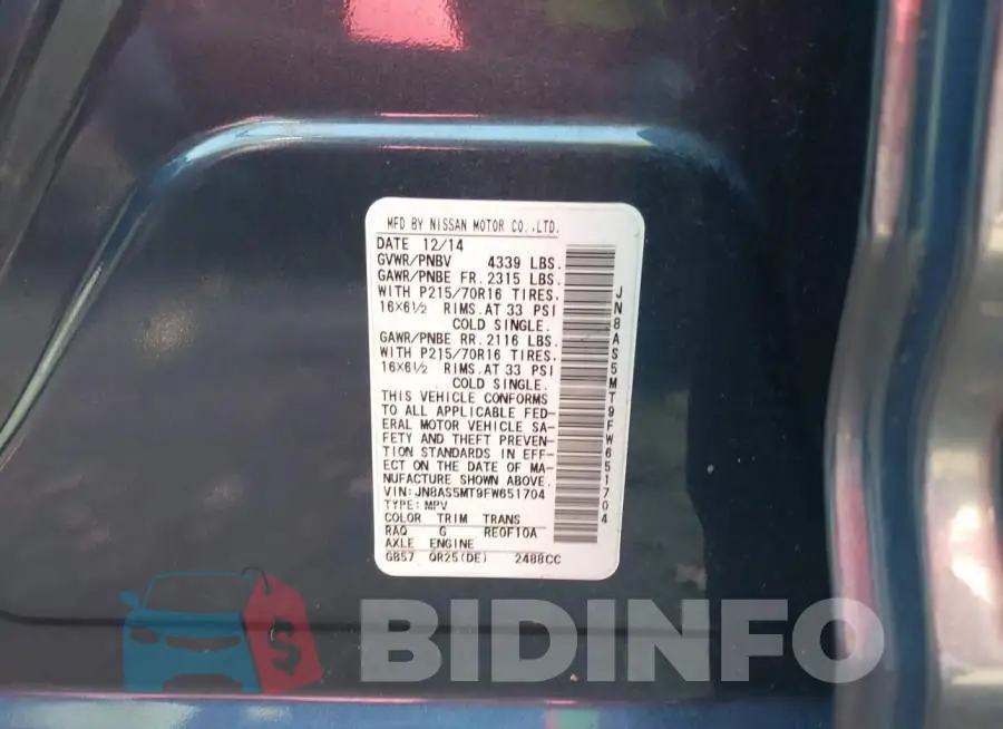 JN8AS5MT9FW651704 Photo# 9