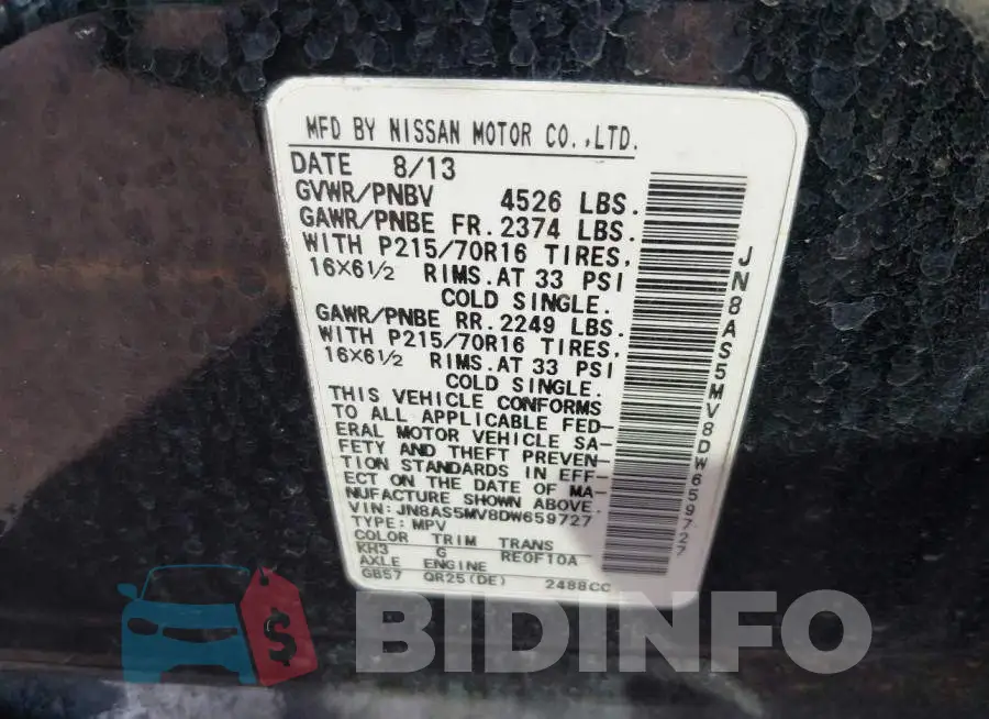 JN8AS5MV8DW659727 Photo# 9