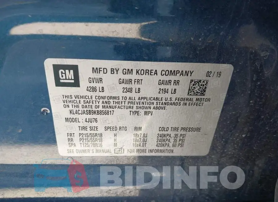 KL4CJASB9KB856817 Photo# 9