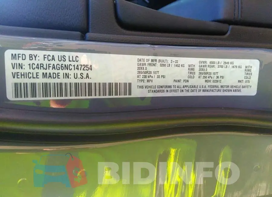1C4RJFAG6NC147254 Photo# 9