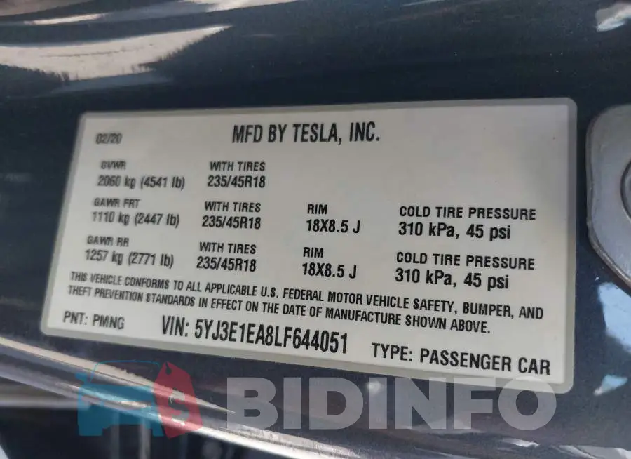 5YJ3E1EA8LF644051 Photo# 9