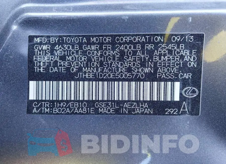 JTHBE1D20E5005770 Photo# 9