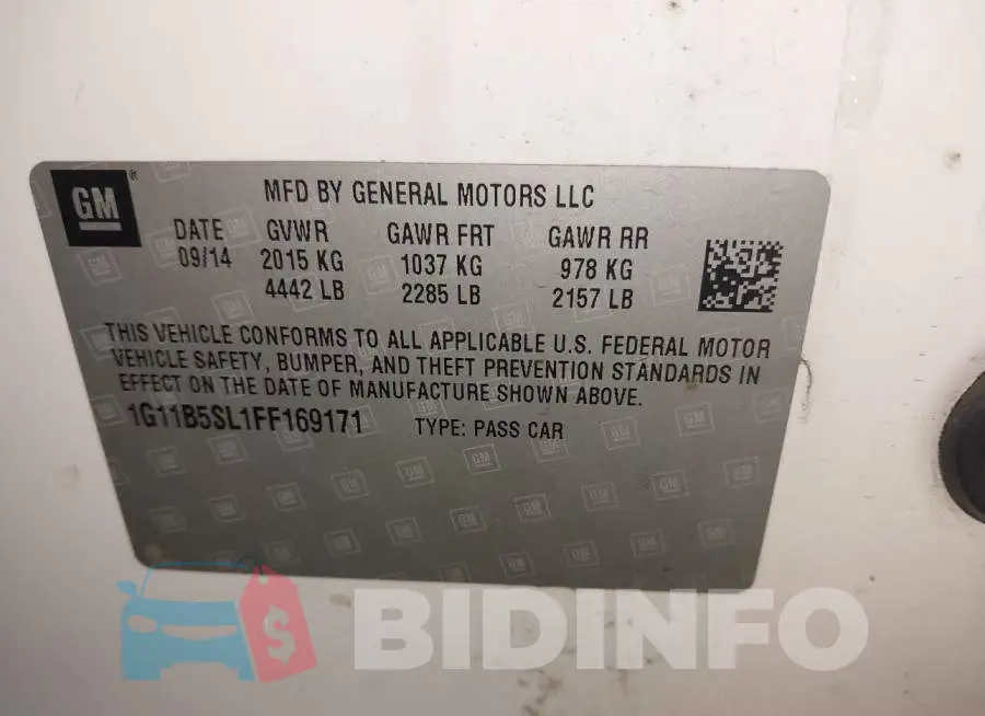 1G11B5SL1FF169171 Photo# 9