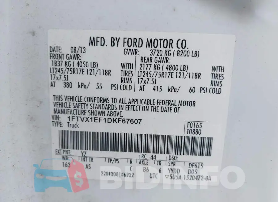 1FTVX1EF1DKF67607 Photo# 9