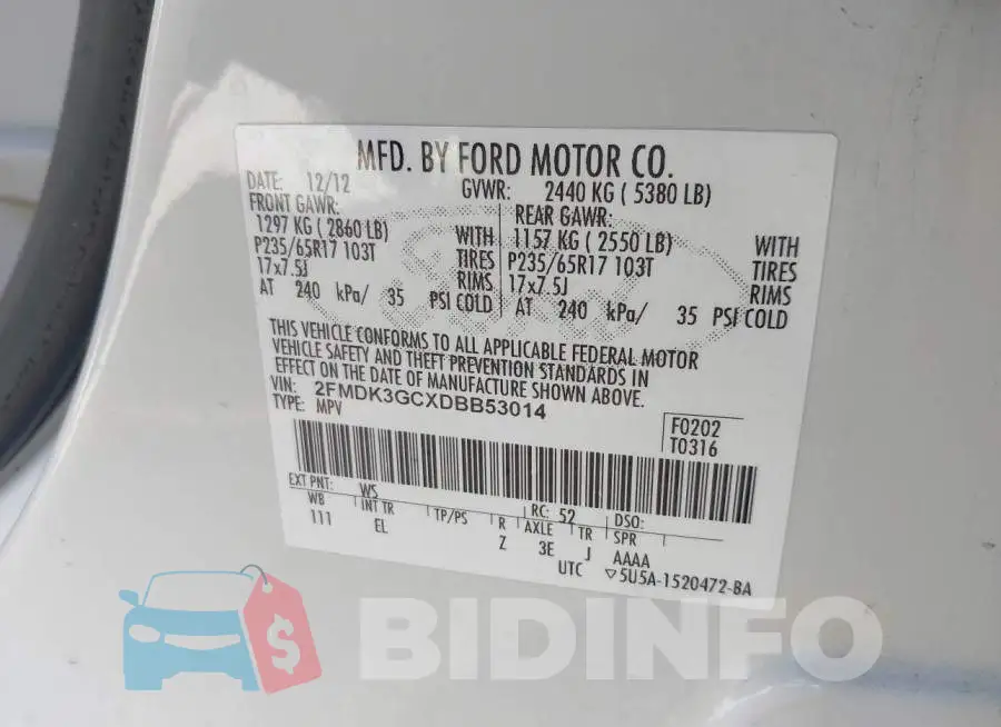2FMDK3GCXDBB53014 Photo# 9