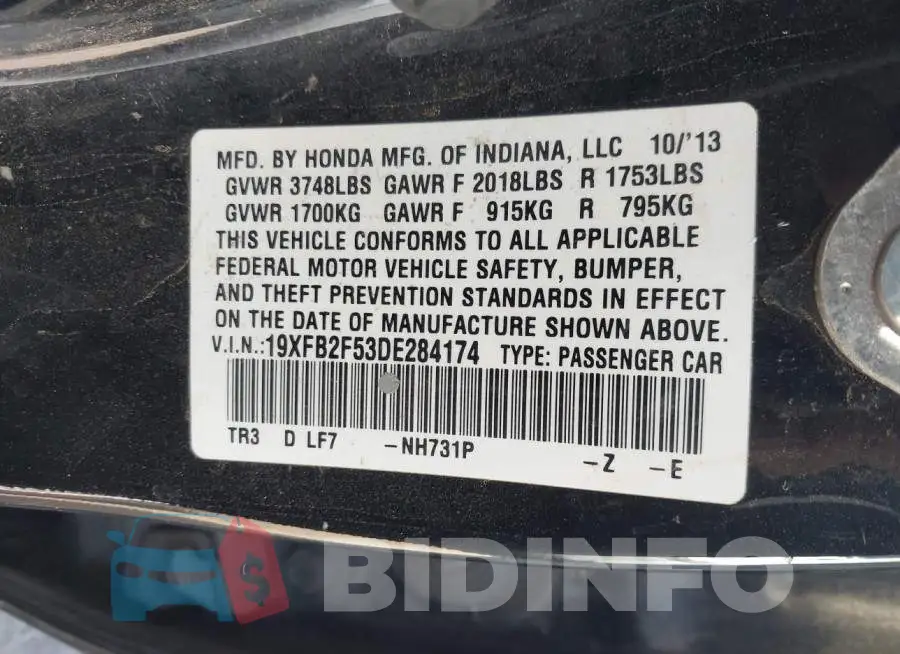19XFB2F53DE284174 Photo# 9
