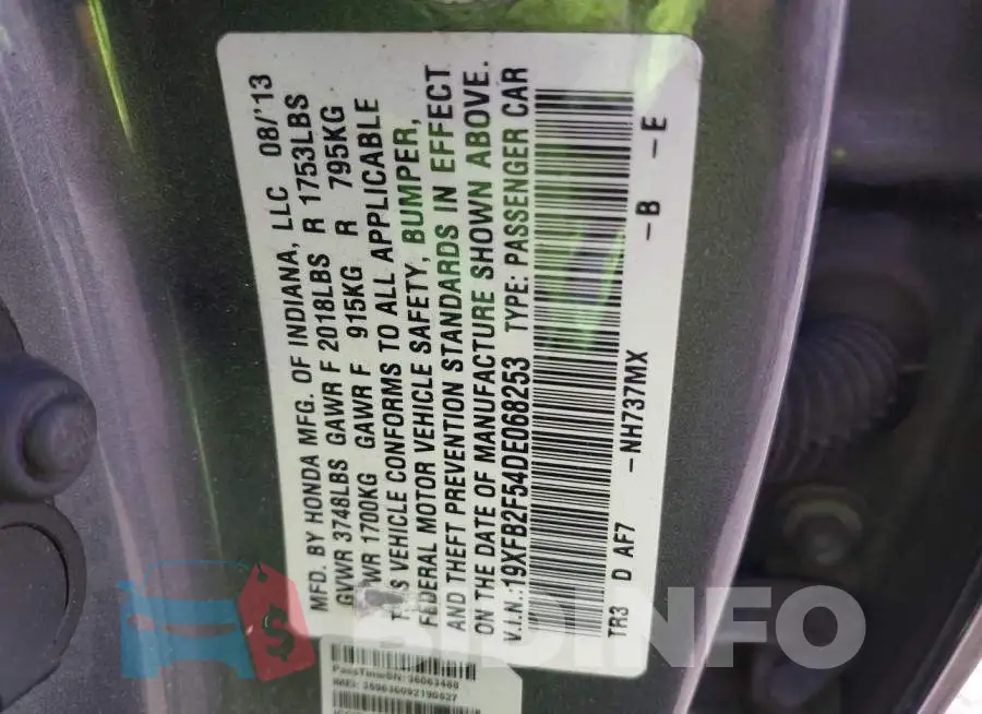 19XFB2F54DE068253 Photo# 9