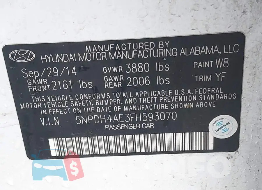 5NPDH4AE3FH593070 Photo# 9