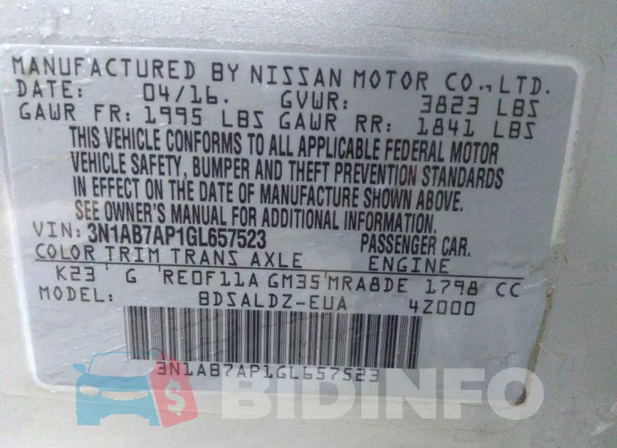 3N1AB7AP1GL657523 Photo# 9