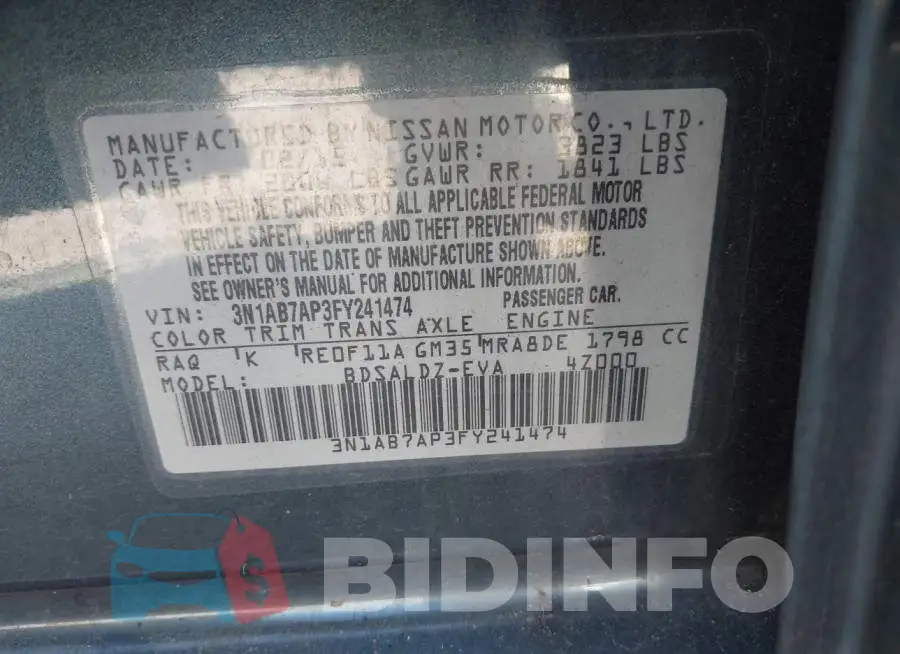 3N1AB7AP3FY241474 Photo# 9
