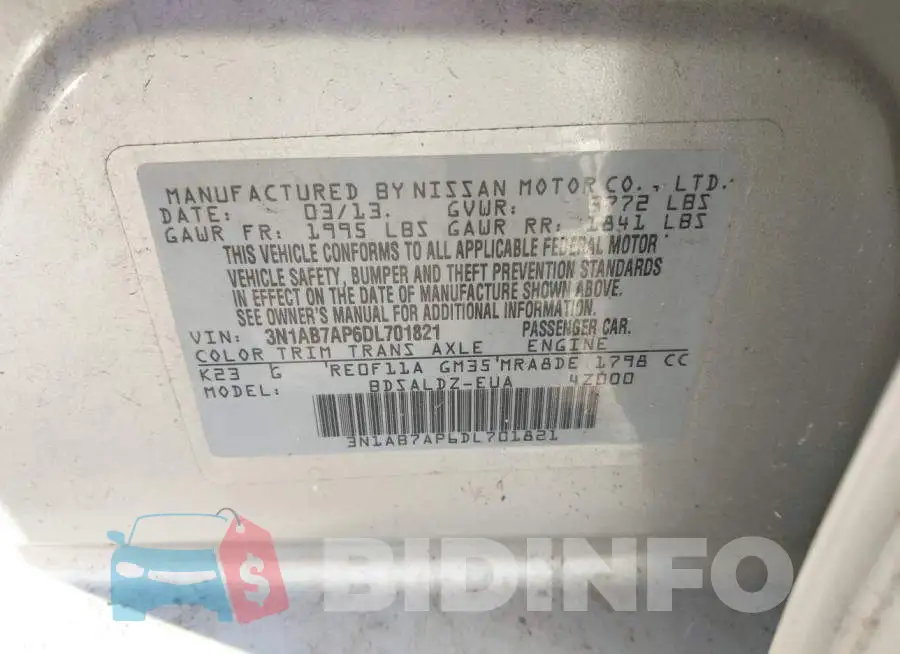 3N1AB7AP6DL701821 Photo# 9