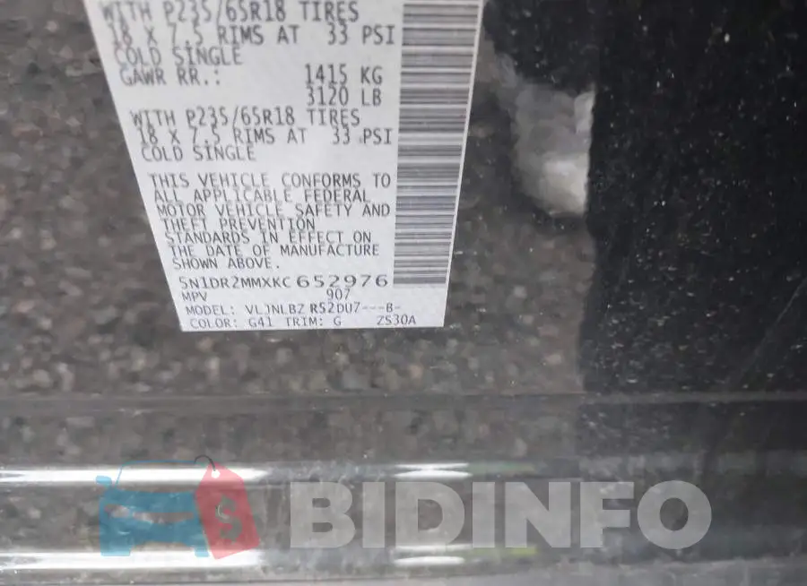 5N1DR2MMXKC652976 Photo# 9