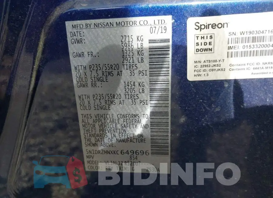 5N1DR2MNXKC649696 Photo# 9