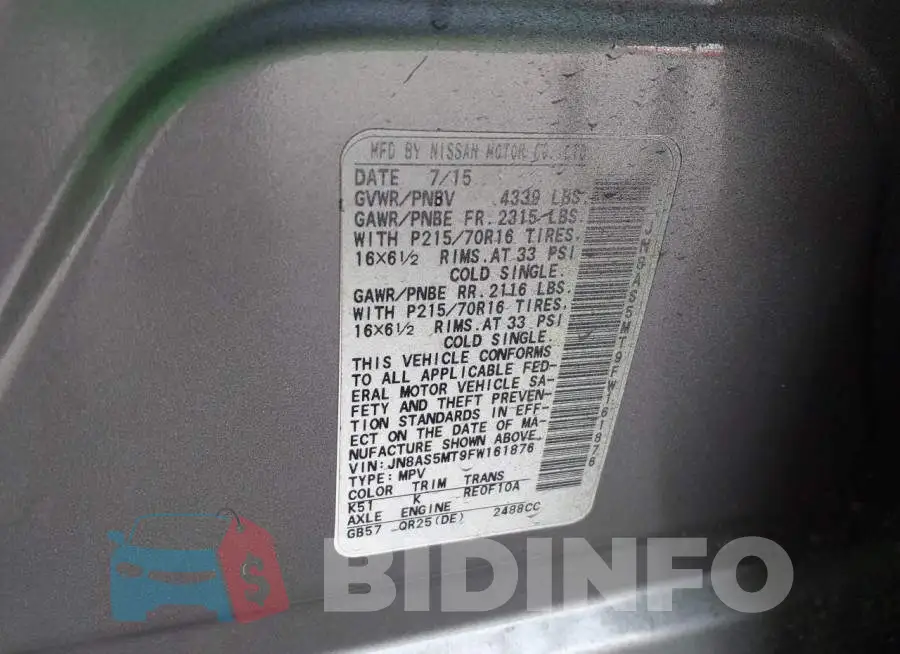 JN8AS5MT9FW161876 Photo# 9