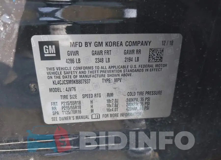 KL4CJCSM9KB807937 Photo# 9