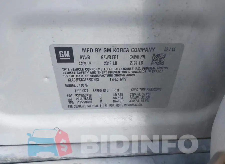 KL4CJFSB3EB687203 Photo# 9