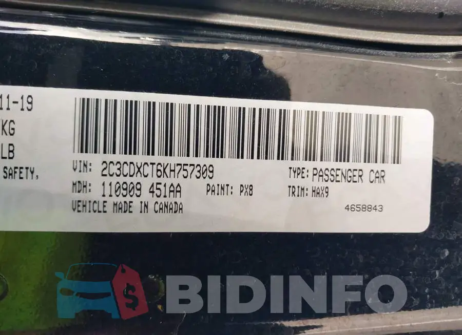 2C3CDXCT6KH757309 Photo# 9