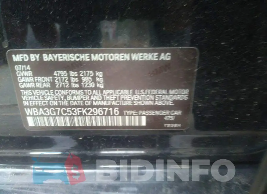 WBA3G7C53FK296716 Photo# 9