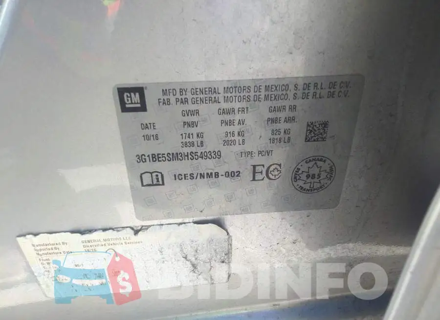3G1BE5SM3HS549339 Photo# 9