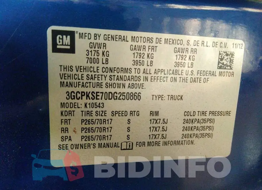 3GCPKSE70DG250866 Photo# 9