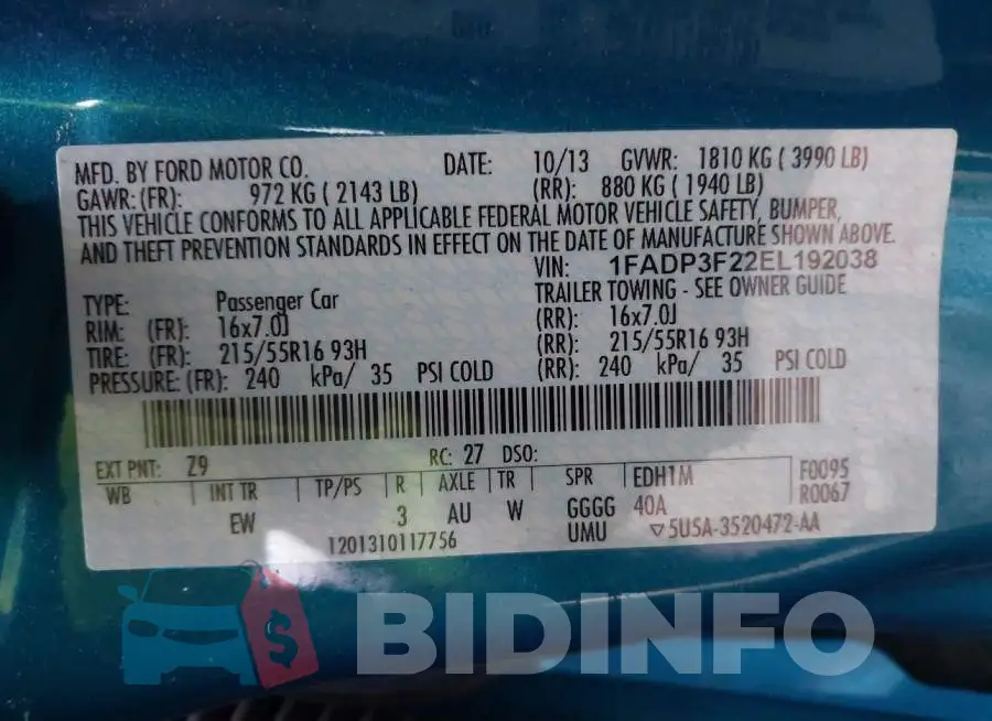 1FADP3F22EL192038 Photo# 9