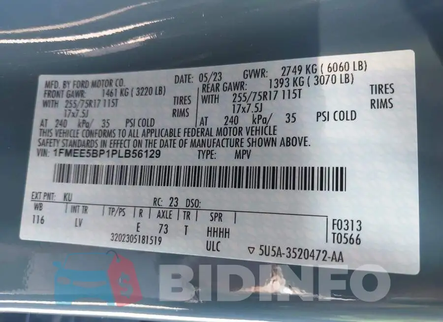 1FMEE5BP1PLB56129 Photo# 9