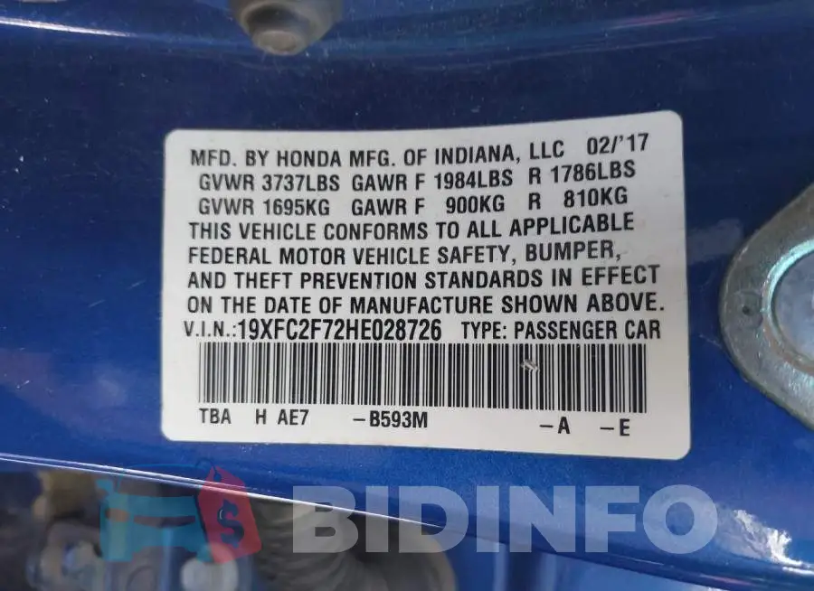 19XFC2F72HE028726 Photo# 9