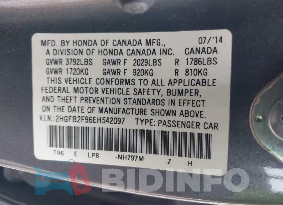 2HGFB2F96EH542097 Photo# 9