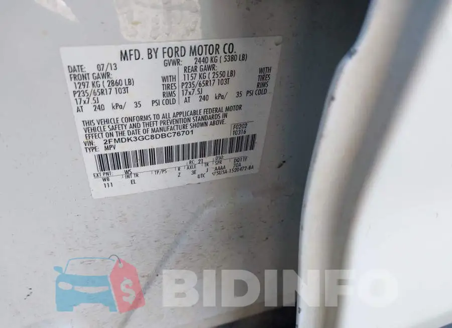 2FMDK3GC8DBC76701 Photo# 9