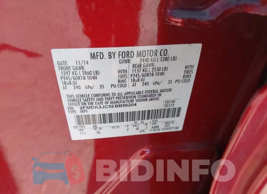 2FMDK3JC5EBB56204 Photo# 9